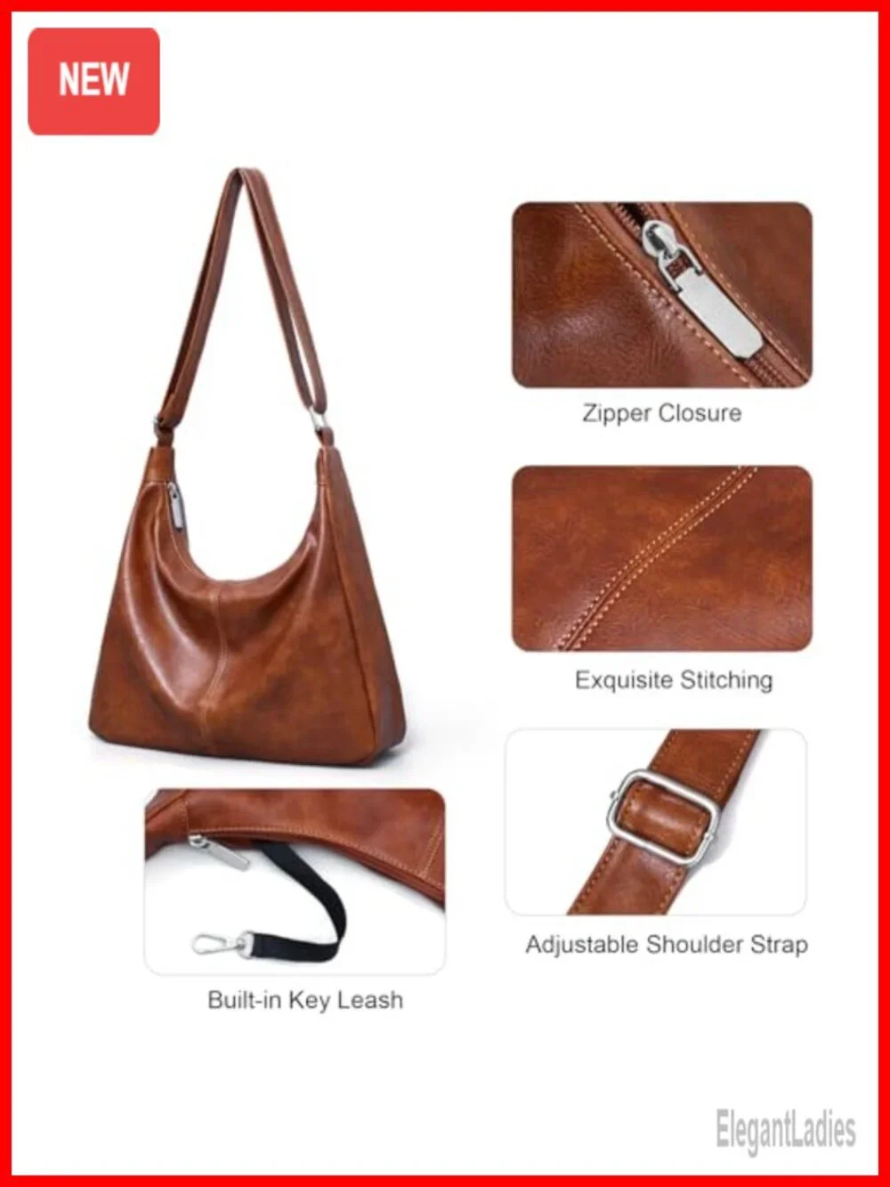 Women Vegan Leather Hobo Bag Slouchy Shoulder Tote Crossbody